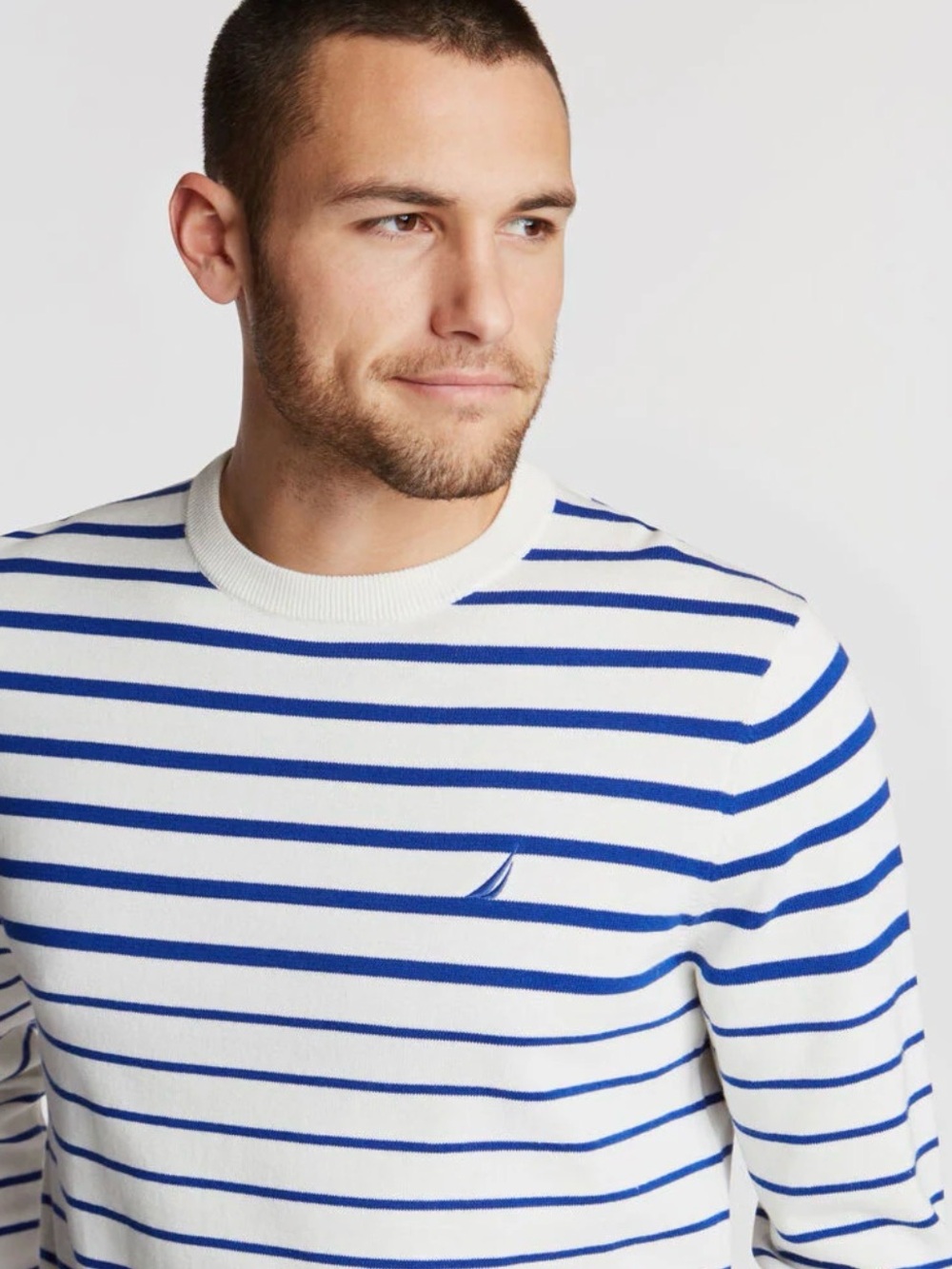 Nautica White & Blue Striped Cotton Sweater Large